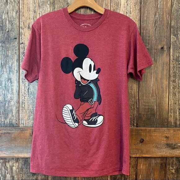 Disney Unisex Sz M Red Motorcycle Biker Mickey Mouse Short Sleeve Cotton T-Shirt - Picture 2 of 7